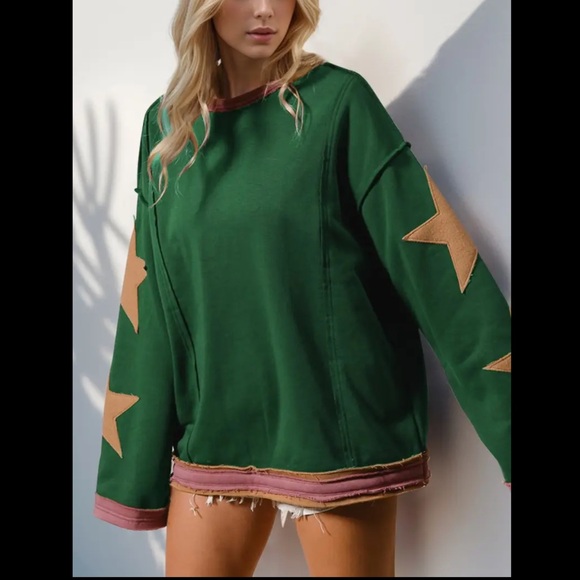 NWT Double Take Applique Stars Sweatshirt - Picture 1 of 5